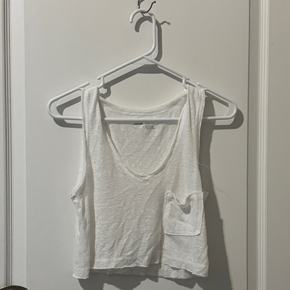 Aerie Classic White Tank Top with Pocket